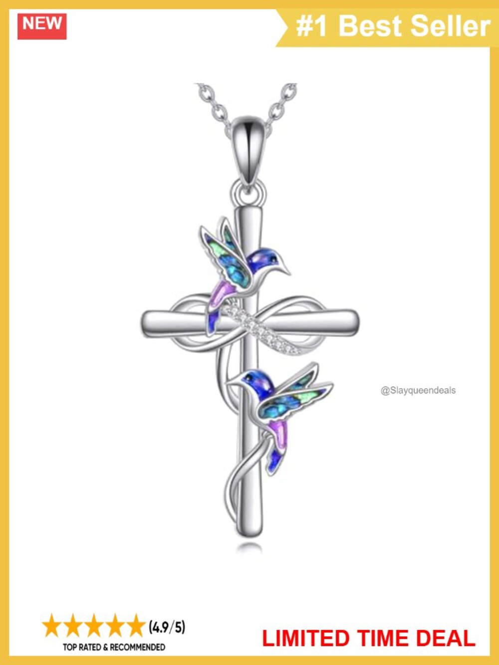 Sterling Silver Hummingbird Cross Pendant Necklace 20in